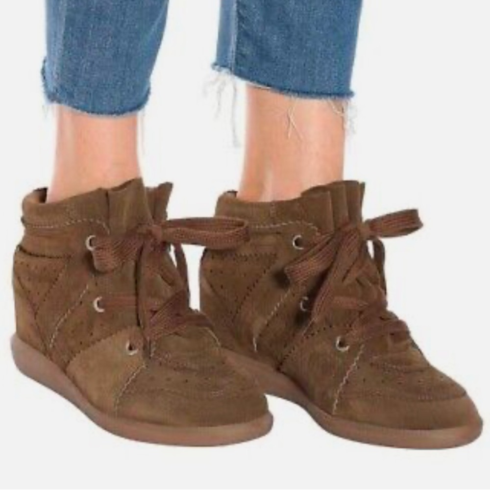 NIB Isabel Marant Bobby suede calfskin leather wedge sneakers 8 1/2 - Picture 3 of 13